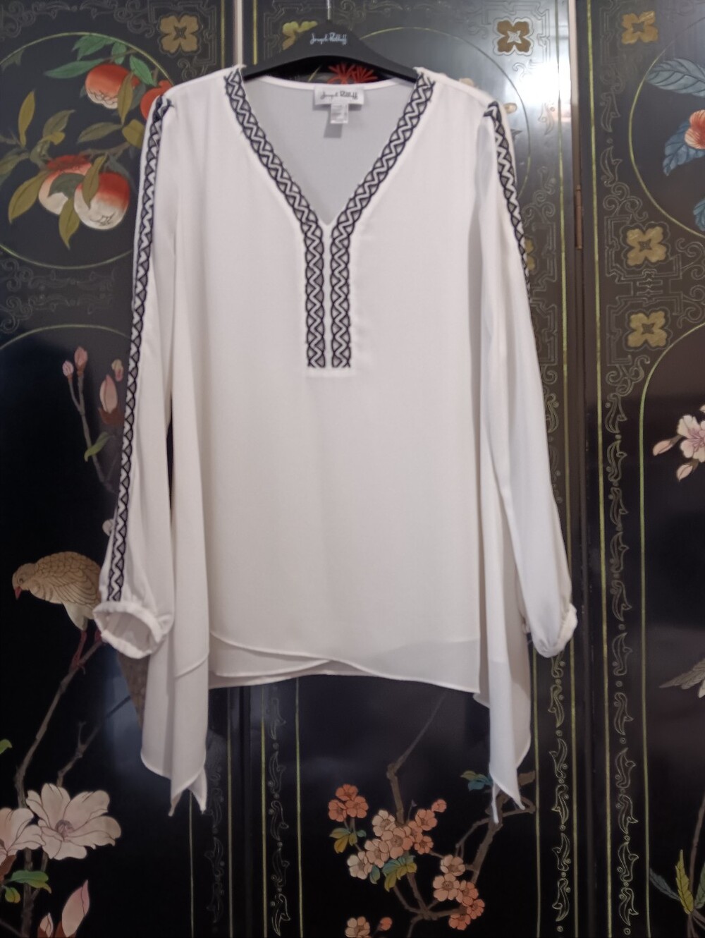 Joseph Ribkoff Cream Tunic with Black Geometric Trim